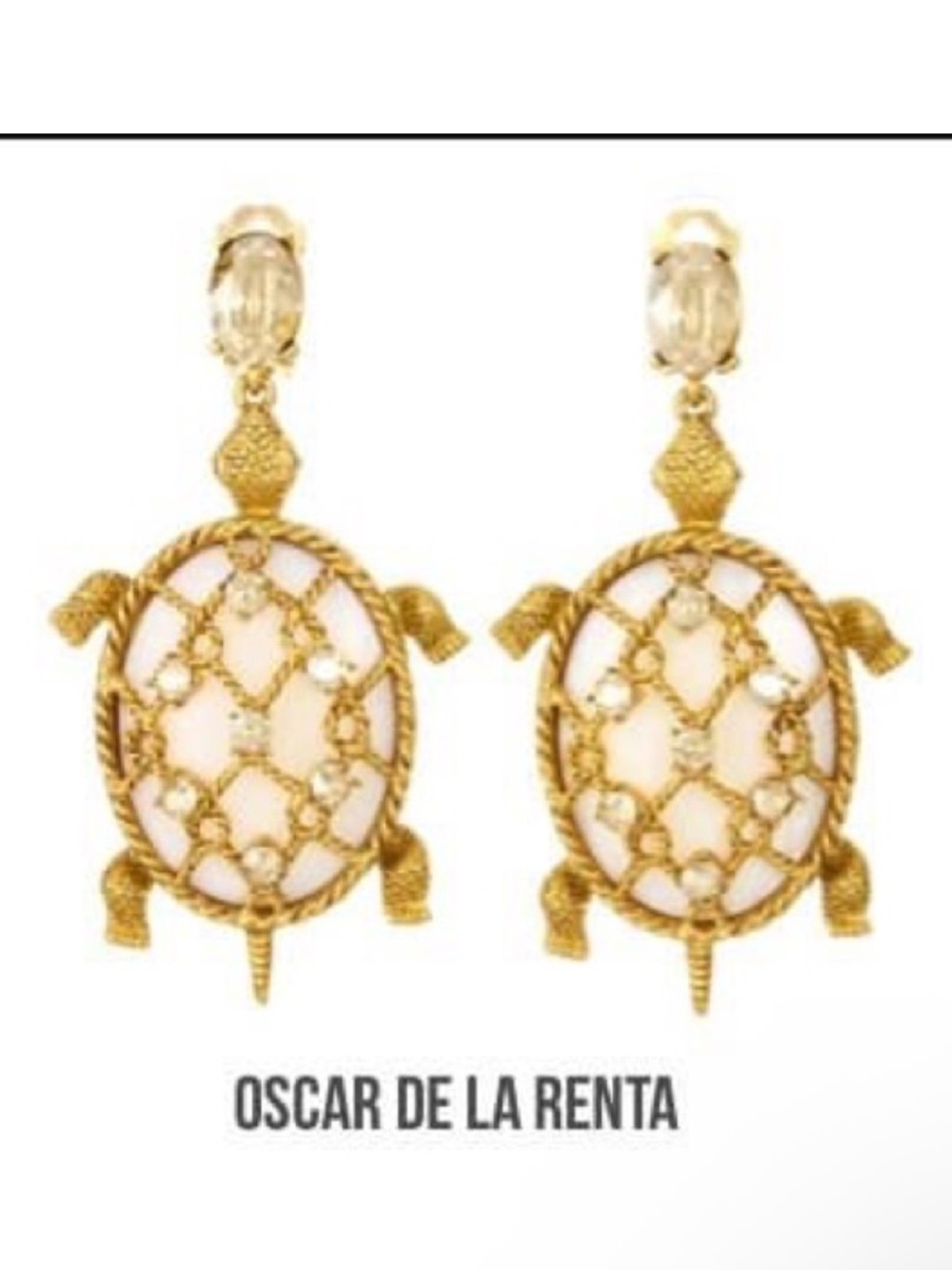 Oscar de la Renta Mother of Pearl & Crystal Turtle Clip Earrings